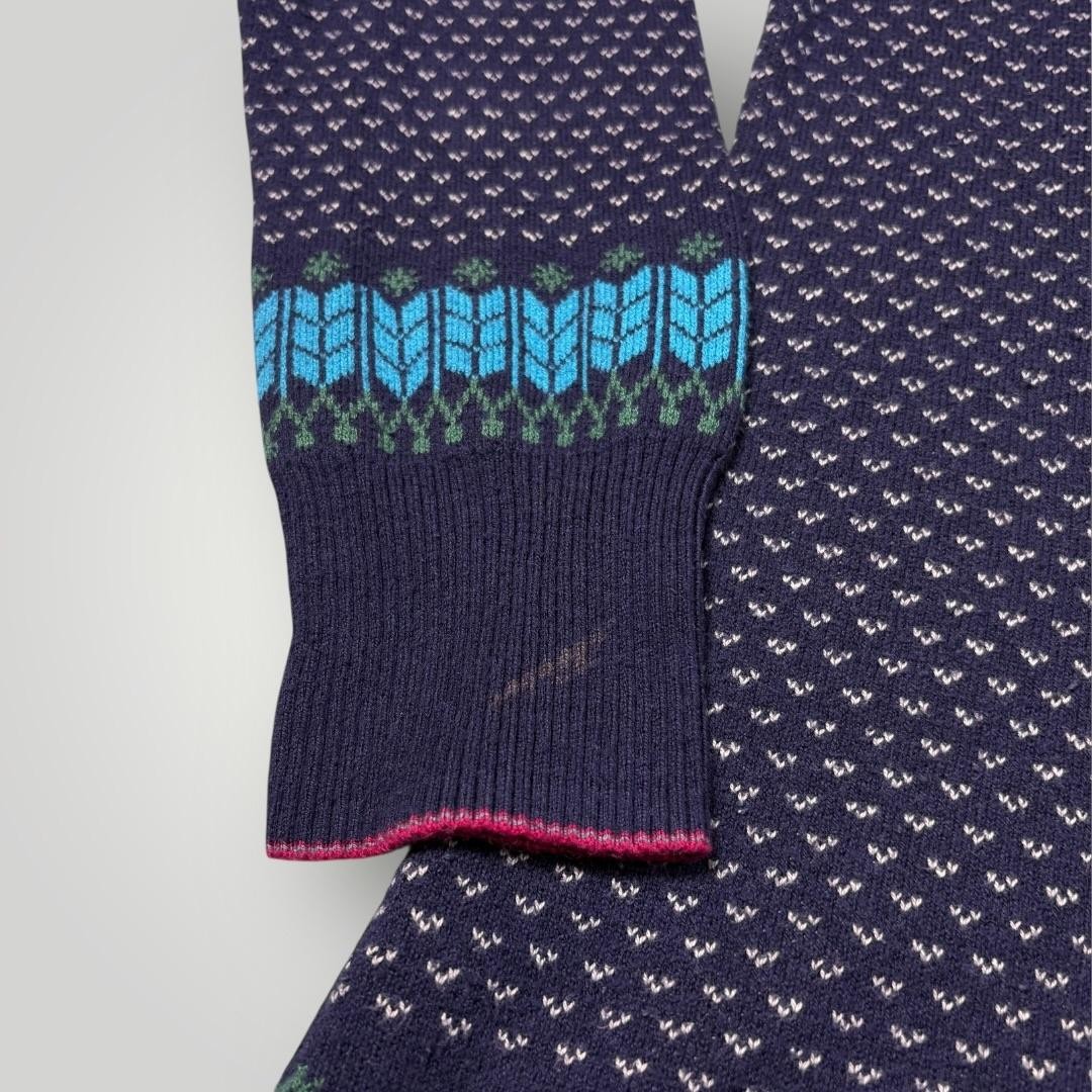 Eddie Bauer Sweater Tunic Womens Large Blue Fair Isle 1/4 Zip Mock Neck Knit