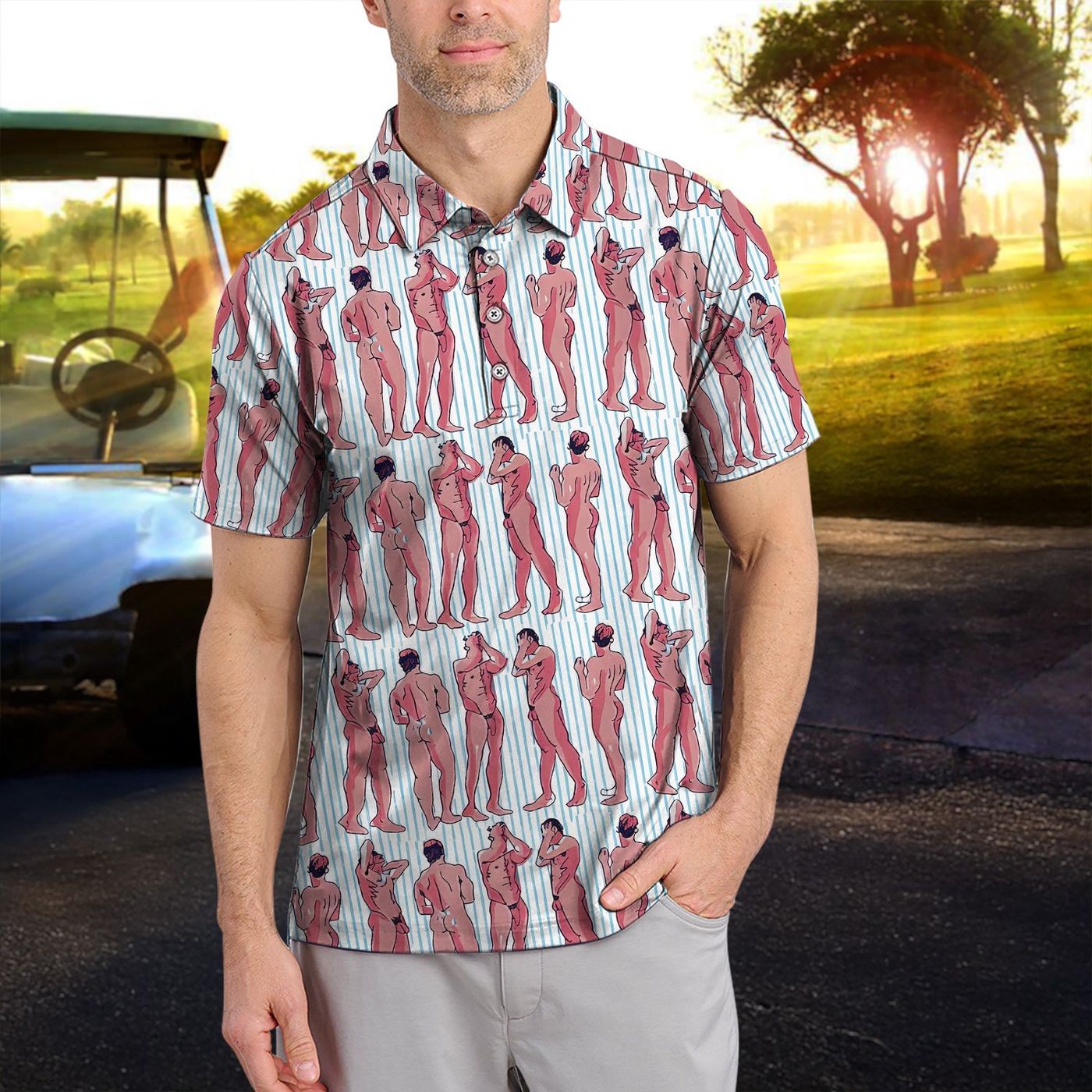 Abstract Figure Golf Polo, Modern Art Golf Shirt Men, Golfer Gift