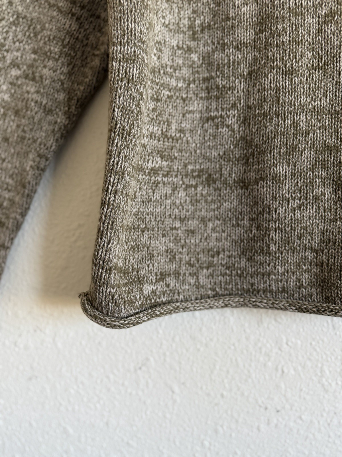 J.Crew 1988 Roll Neck Marled Olive Green Cotton Raglan Sweater