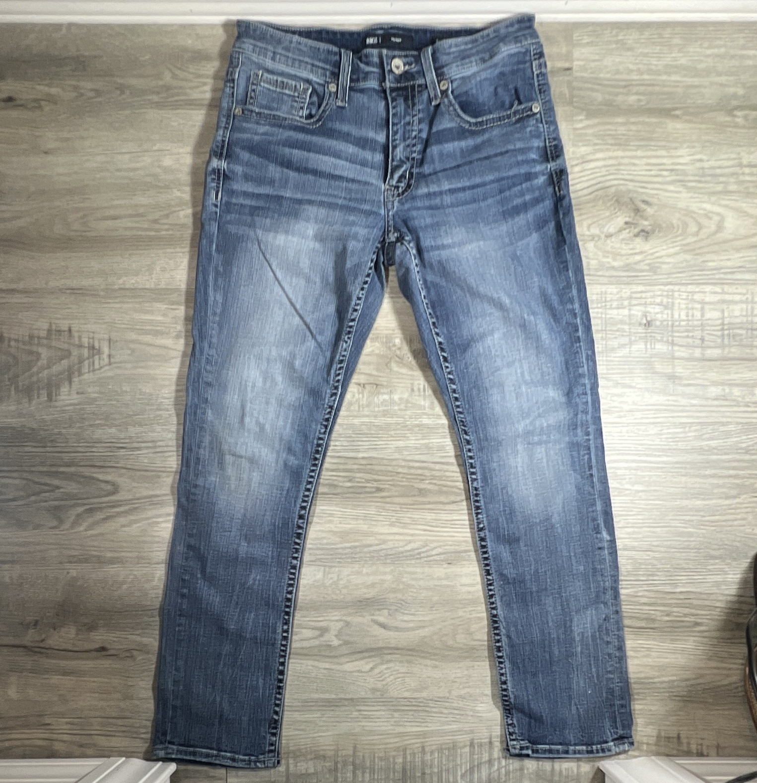 BKE Men’s Blue Slim Straight Mid Rise Medium Wash Denim Jeans Zip Button