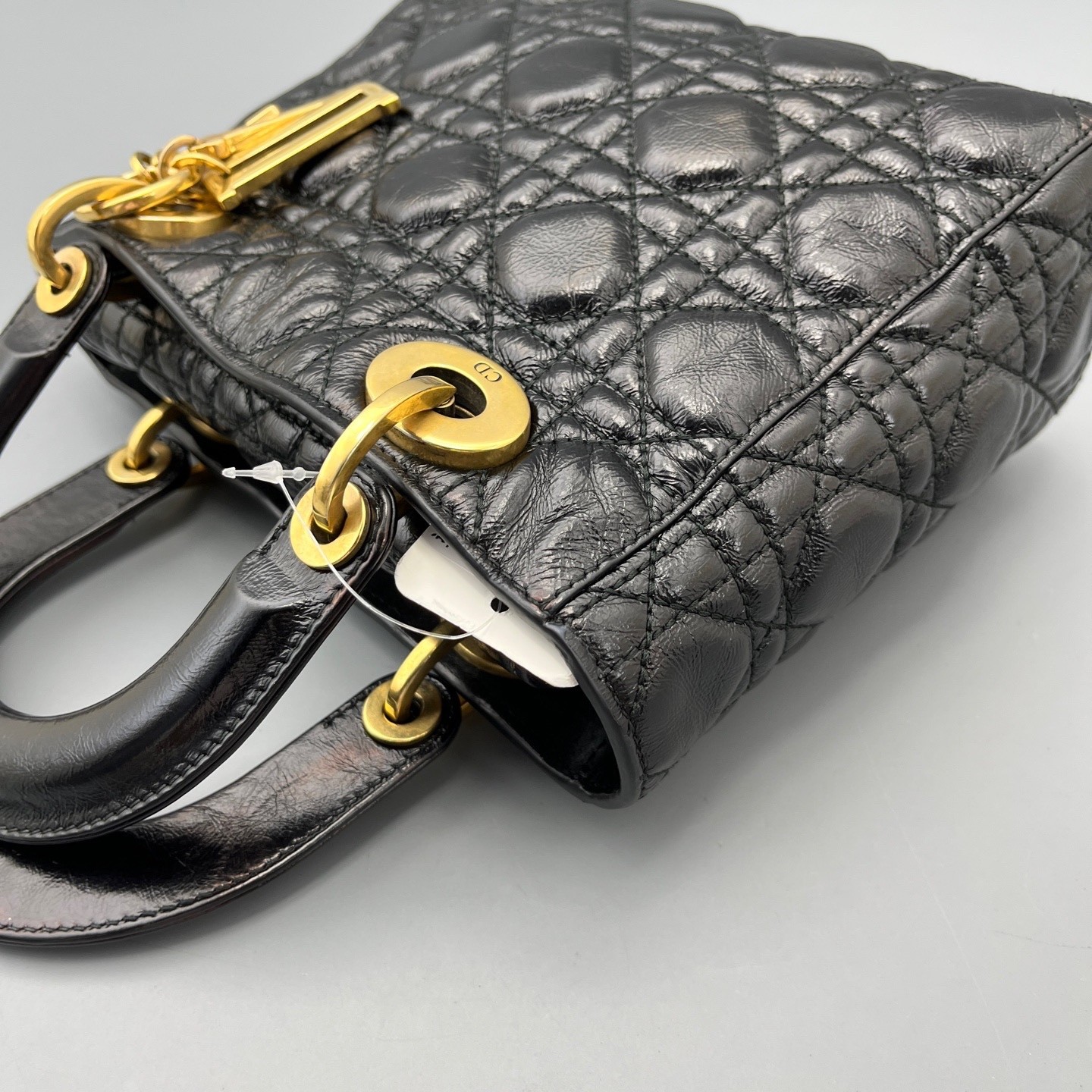 AUTH DIOR Lady Dior My ABCDior Small Black Leather Gold HW Bag