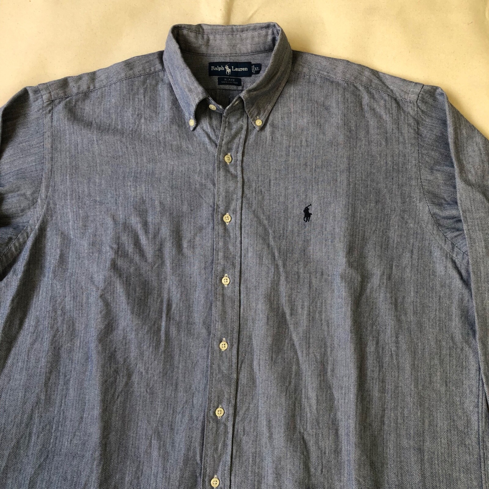 Ralph Lauren Vintage Blake Cotton Herringbone Shirt Blue Excellent Rare