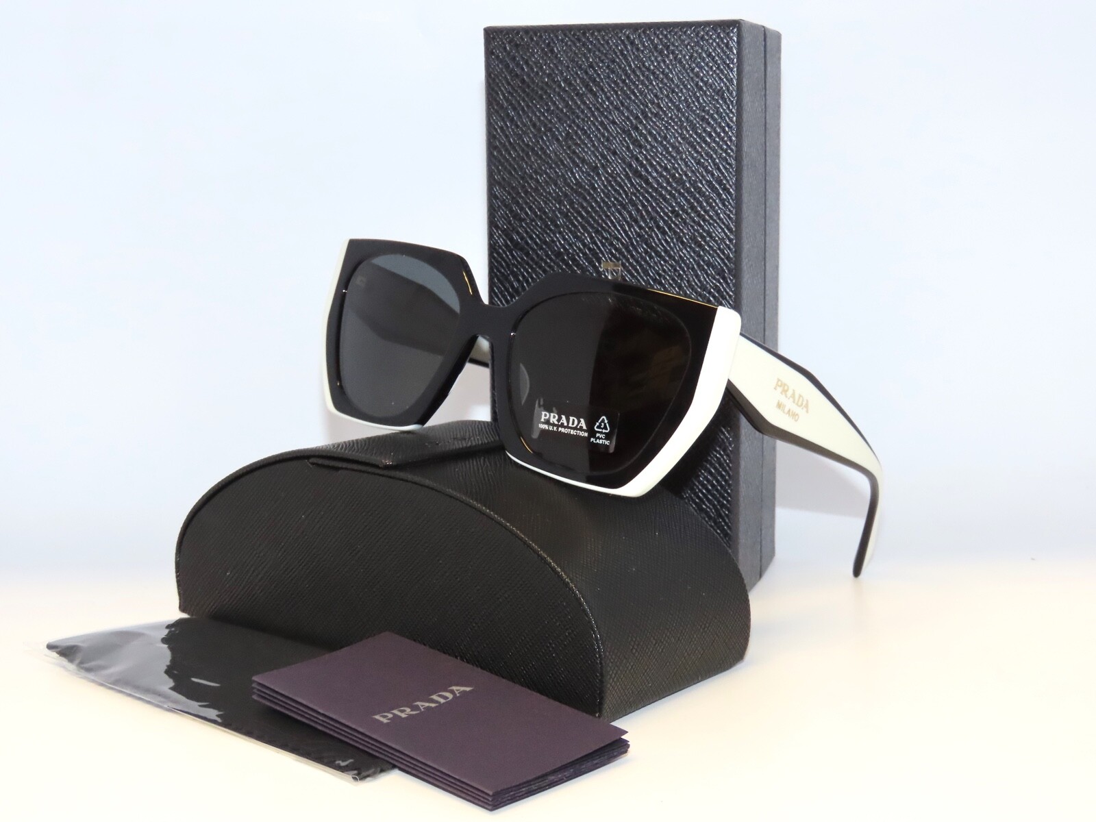 Prada 15WS 15 09Q5S0 Black Talc Dark Gray Sunglasses PR15WS