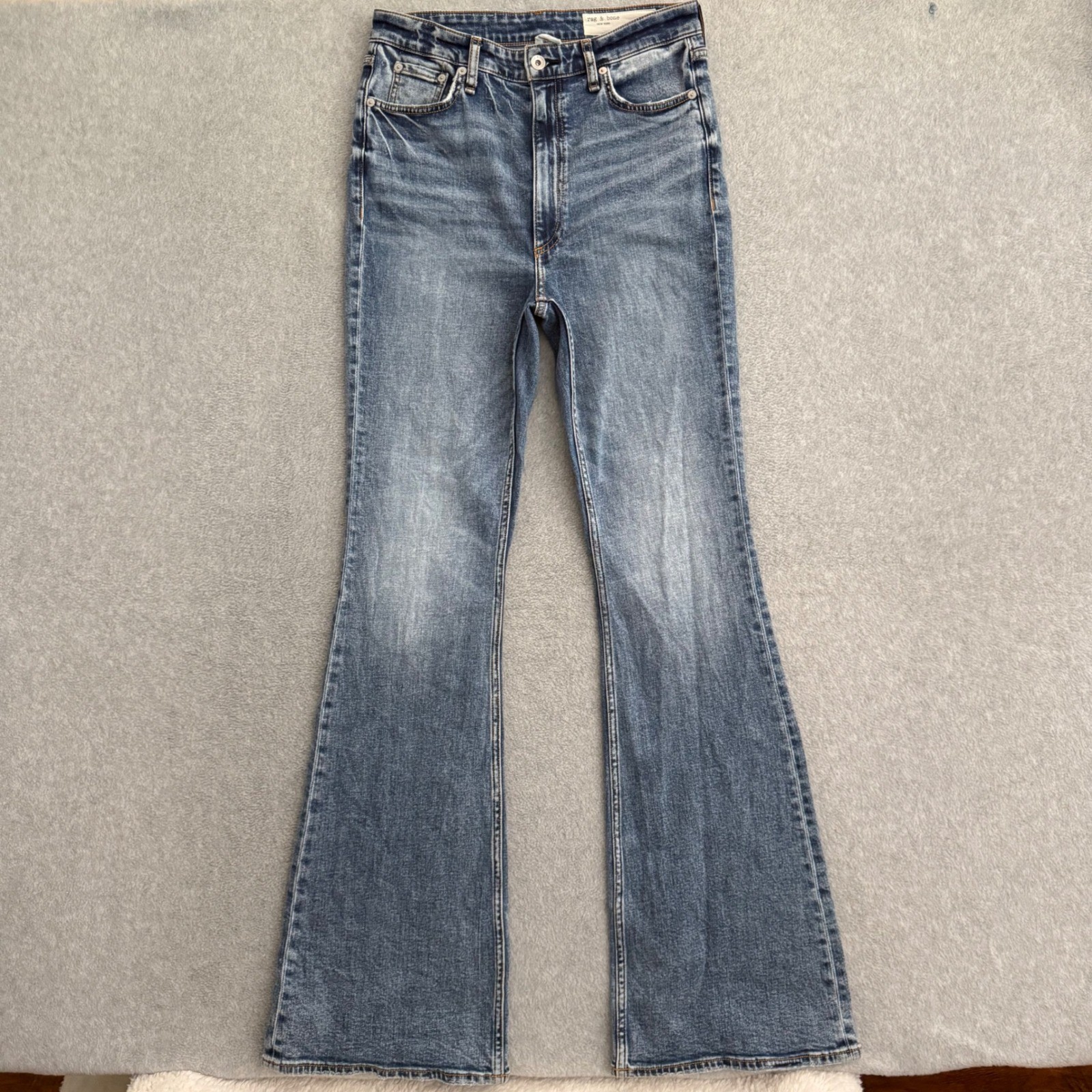 Rag & Bone Casey High Rise Flare Jeans Norwalk Blue Stretch Denim Womens 28×34