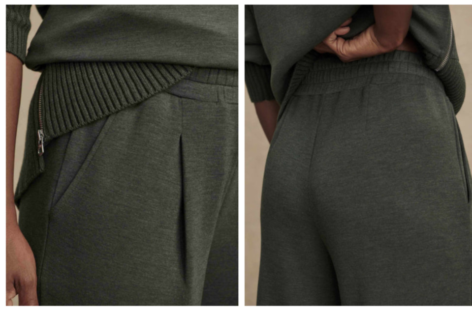 Varley The Extra Wide Leg 29.5 Inch Pants ANTHROPOLOGIE M Olive Marl NWT