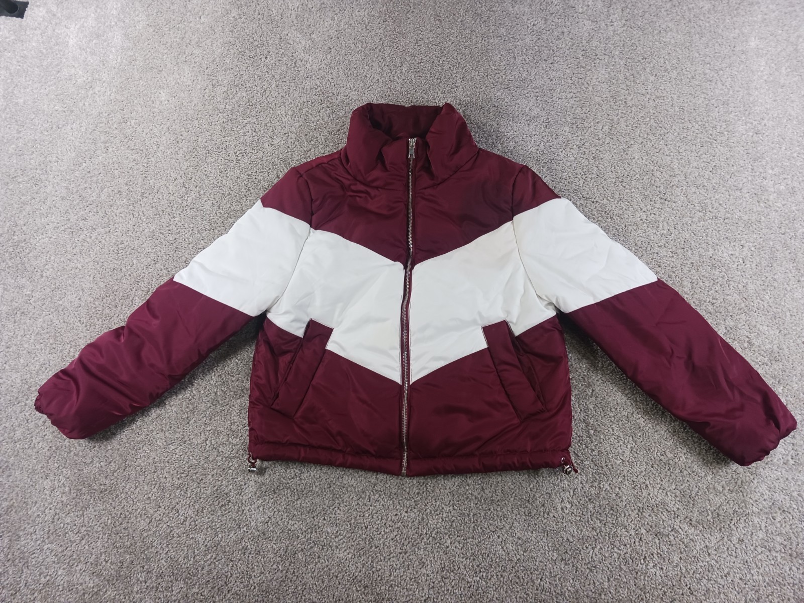 Ambiance Outerwear Small Womens Jacket Full Zip Maroon White Lined Filled