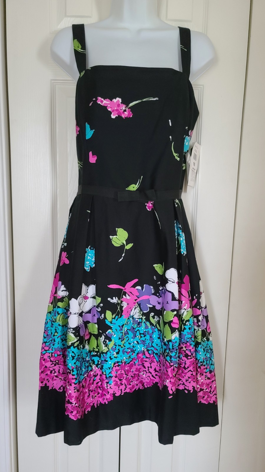 K STUDIO ~ NWT Black & Multicolor Floral Sundress ~ 16 New!