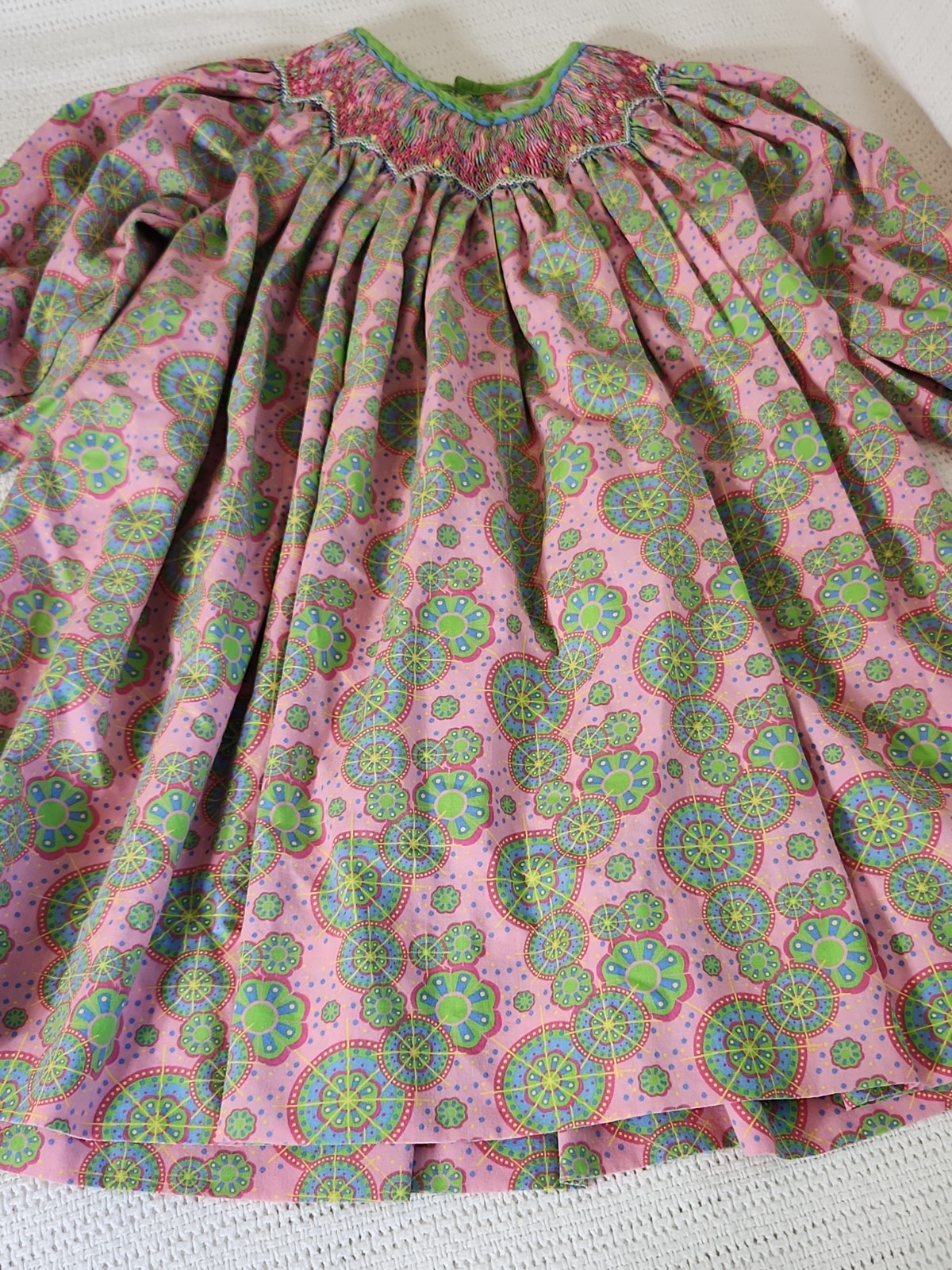 Petit Ami Smocked Green/Pink Multicolor Long Sleeve Dress 2t