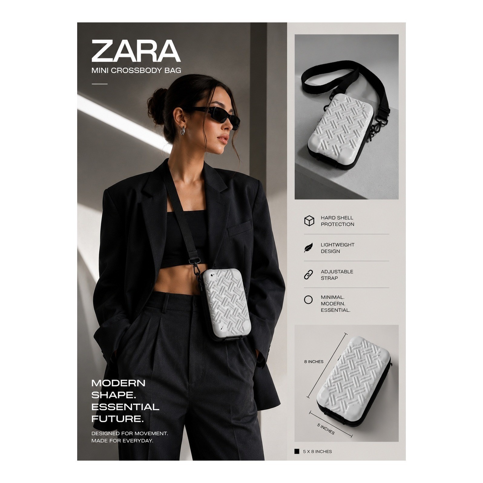 ZARA Futuristic Mini Crossbody Bag Y2K Minimalist Techwear Aesthetic Purse