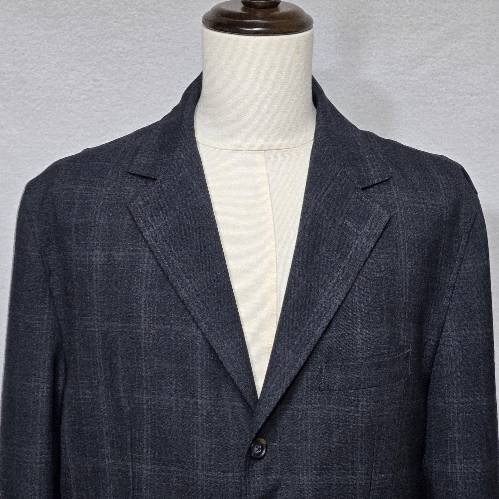 Cremieux Blazer Mens Large Dark Grey Check Plaid Off-Duty Jacket Wool Blend