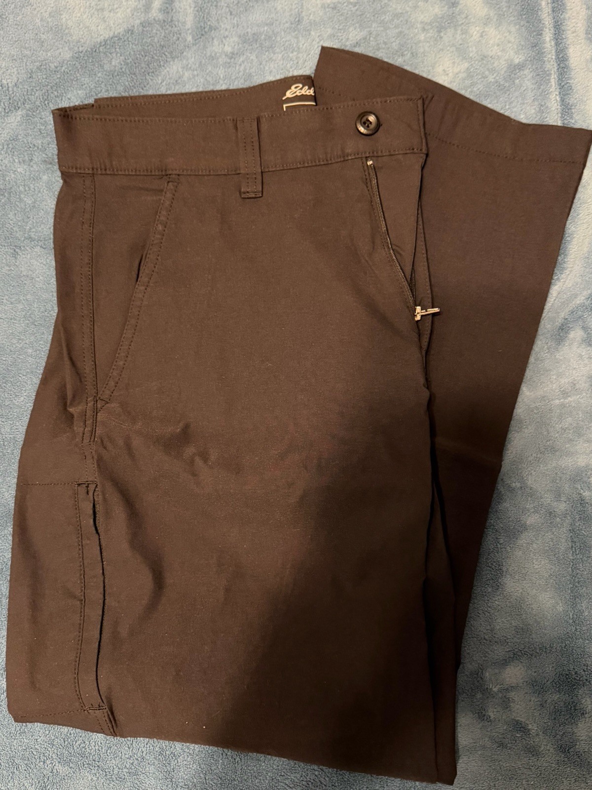 EDDIE BAUER HORIZON GUIDE CHINO PERFORMANCE PANTS BLACK MEN 33×30 BAD FLY ZIPPER