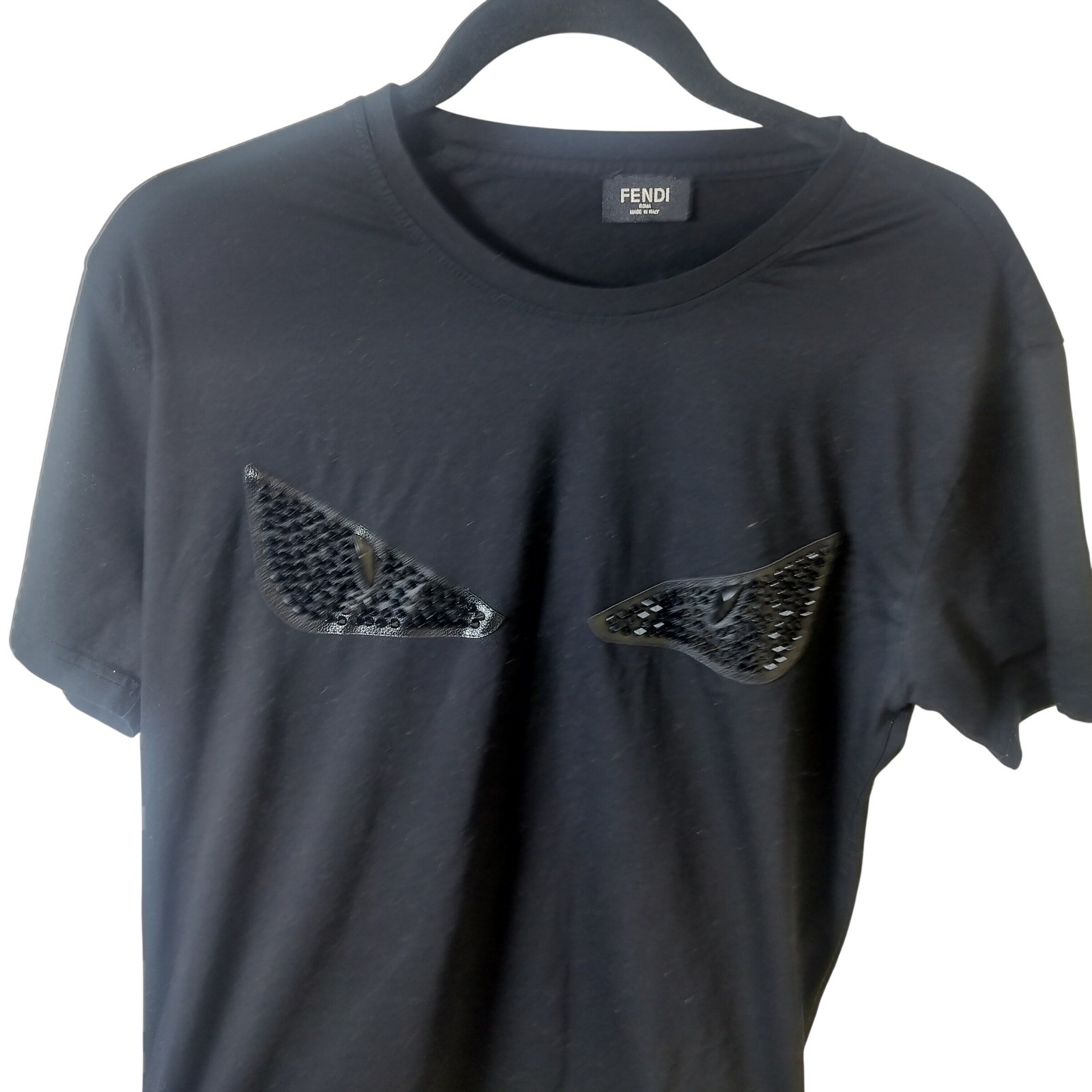 Fendi Roma Bag Bugs Monster Eyes Studded Black T-Shirt Women Made in Italy