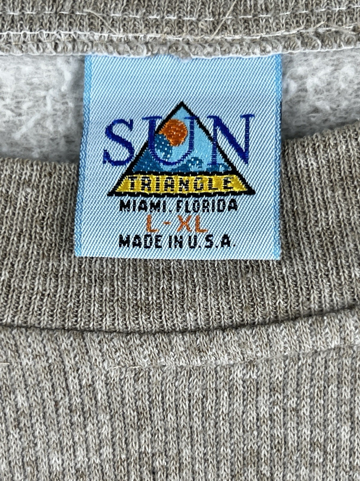 Sun Triangle Sweatshirt Mens L Catalina Island Ribbed Tan Beige Made in USA VTG