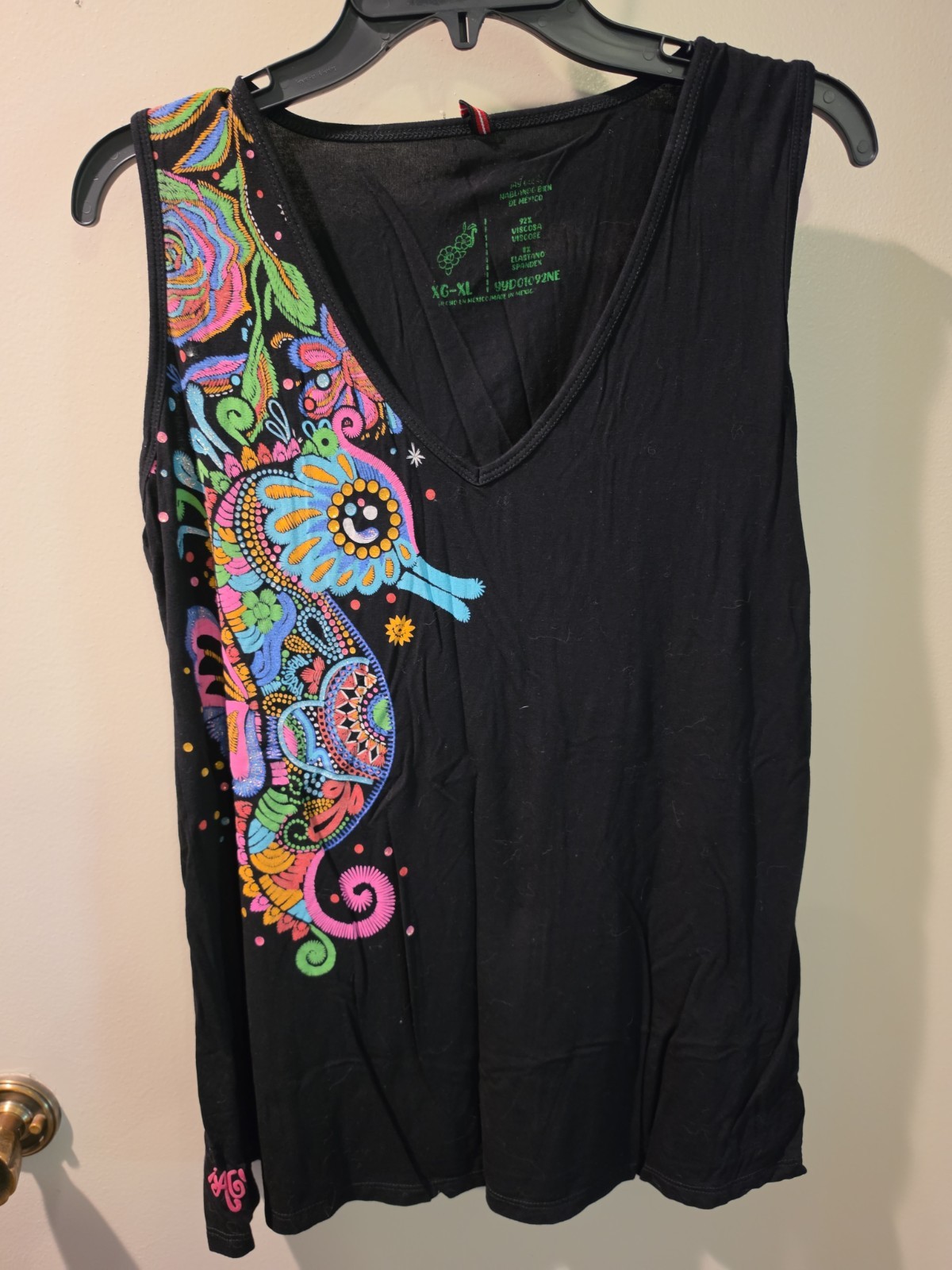 Womens Ay Guey Black Tanktop. Seahorse Glitter XL