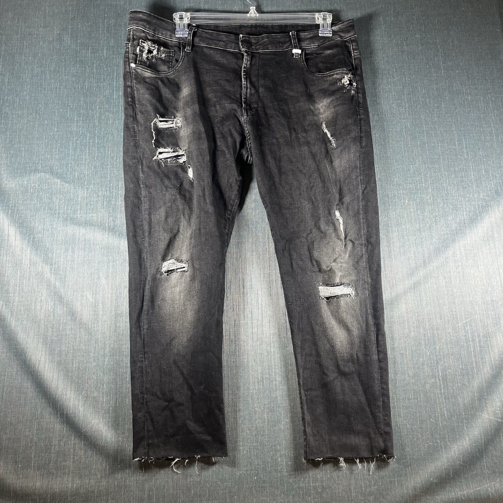 Craiser Mens Jeans Black Distressed Five Pockets Zipper Fly Size 38 Cotton Blend