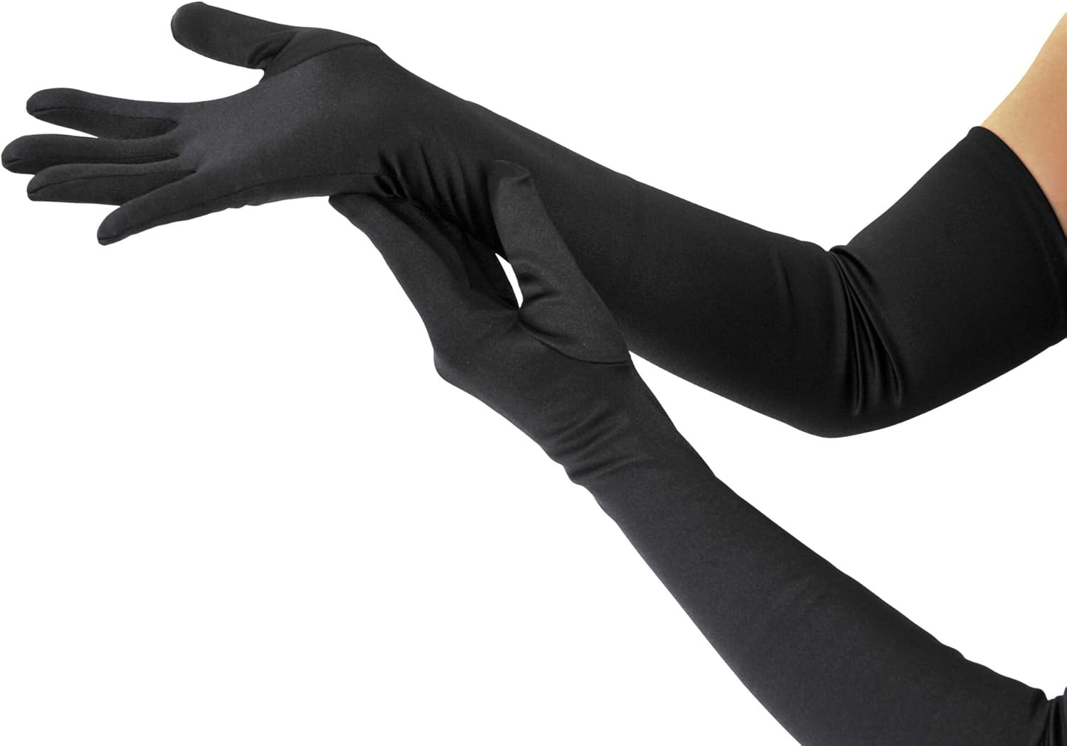 Long Black Opera Gloves for Women, 1920S Satin Stretchy Elbow Length Party Glove