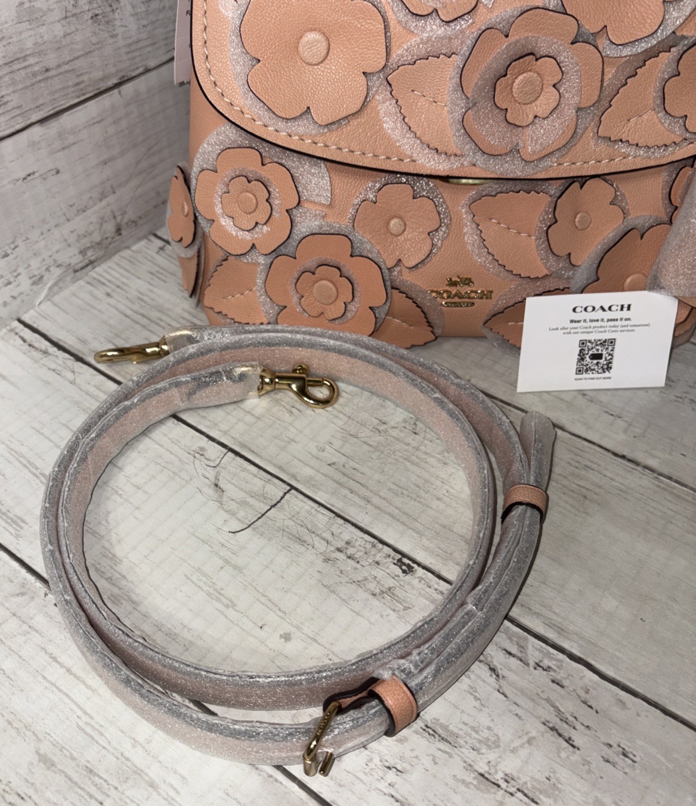 COACH CDY44 Emory 3Way Convertible Top Handle Bag Floral Appliqué Light Pink NWT