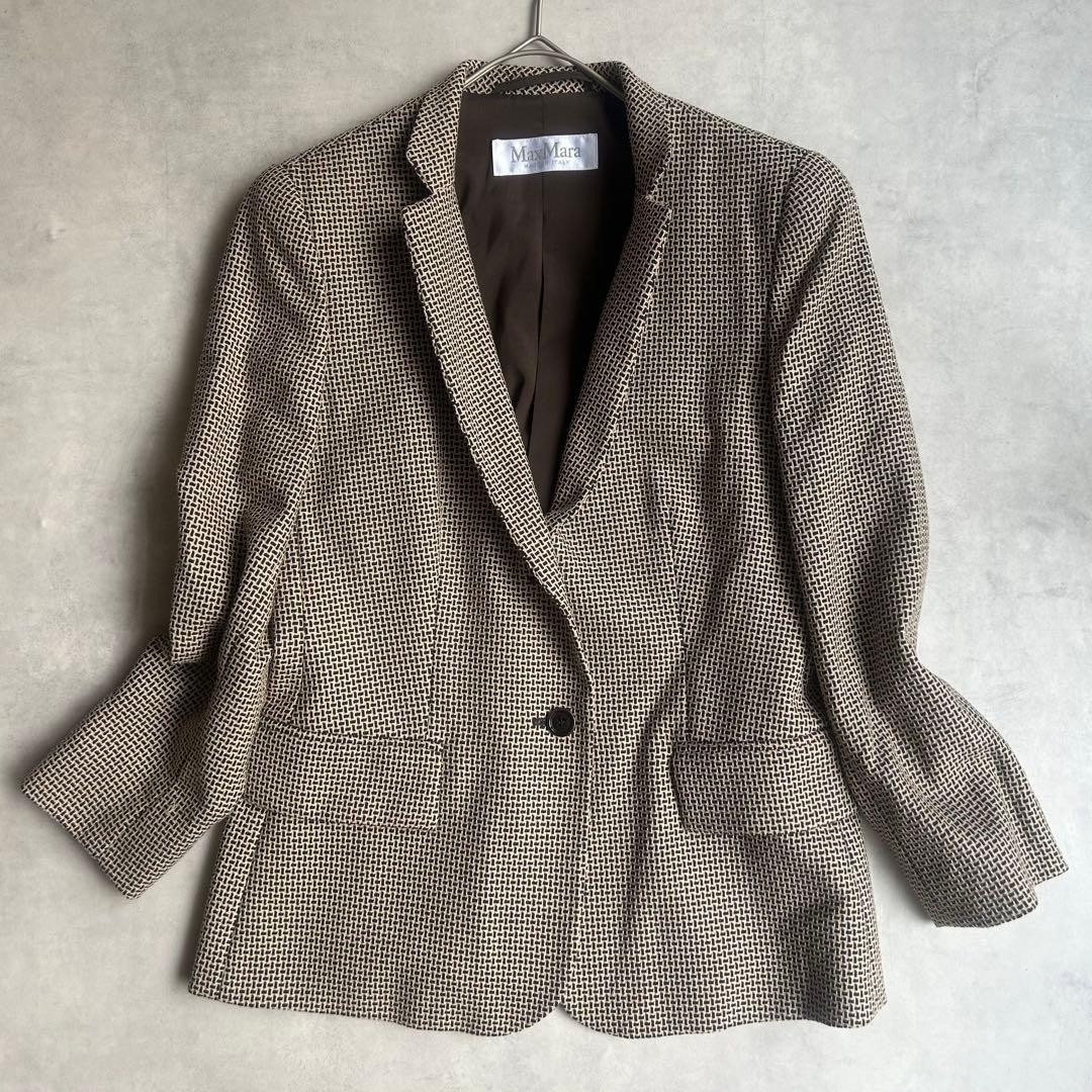 Max Mara tailored jacket for women, brown and beige, size M.