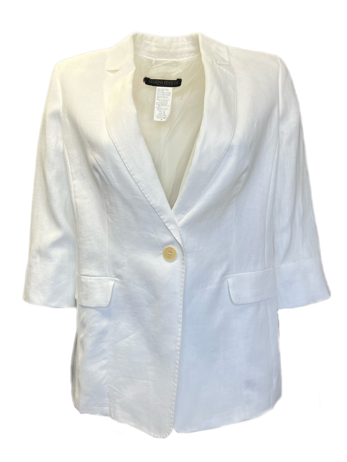 Marina Rinaldi Women’s White Casanova One Button Flax Blazer NWT