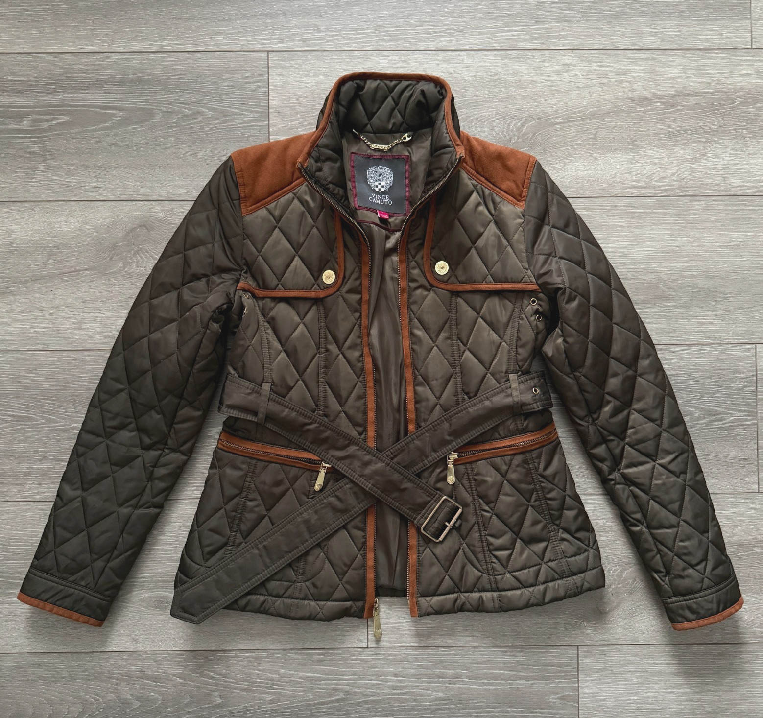 Vince Camuto – Women’s Diamond Quilted Green Equestrian Riding Jacket – Small