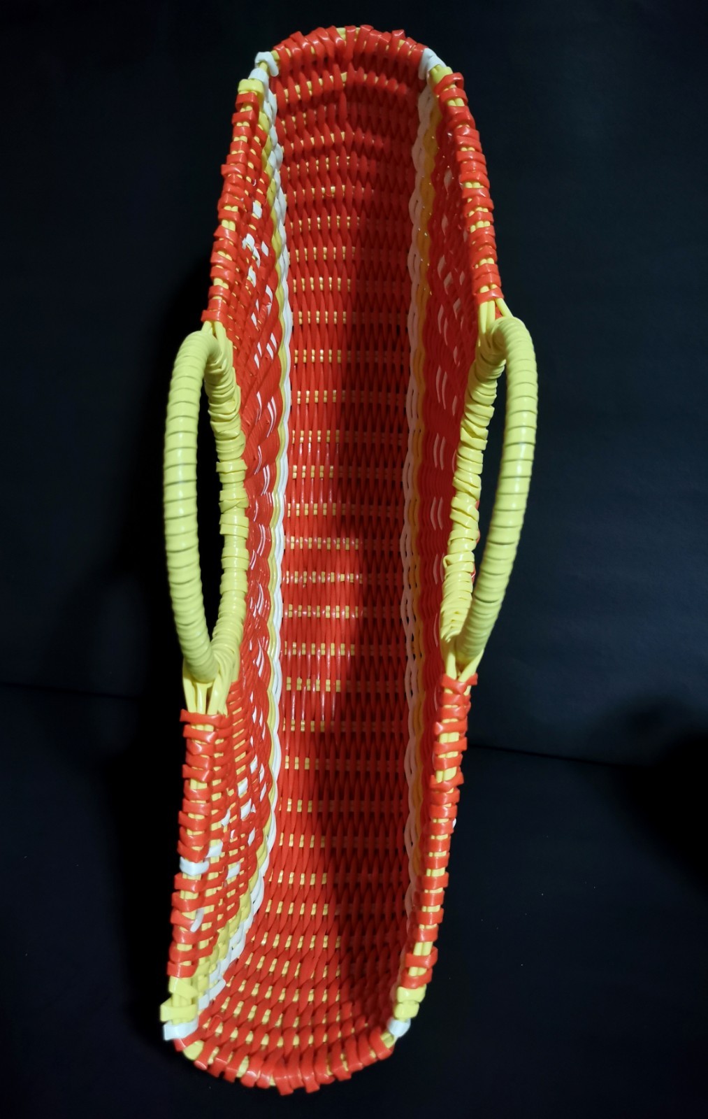 Woven Half Circle Beach Style Orange Tote Open Top Bag Double Handle 12×18