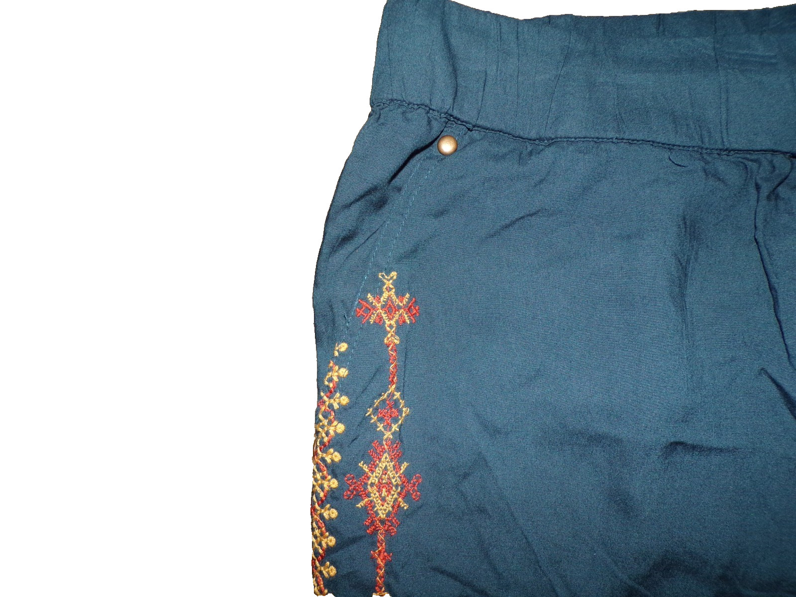 SUNDANCE Blue Embroidered Orange Pull On Pants Womens XXL Pockets Drawstring