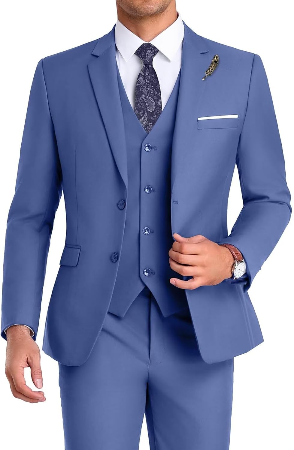 Men’s Slim Fit 3Piece Suit Tuxedo Set Wedding Prom Business Jacket Vest Pant Tie