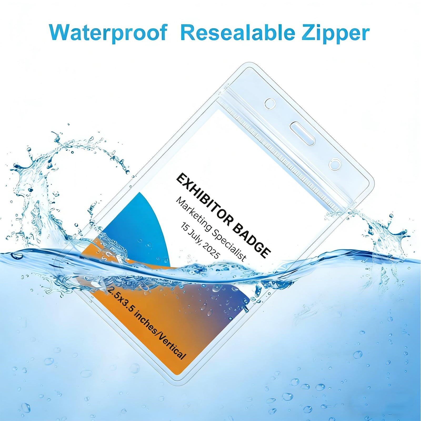 2.5×3.5 Inches Vertical Badge Holde Waterproof Clear ID Card Holder Resealable