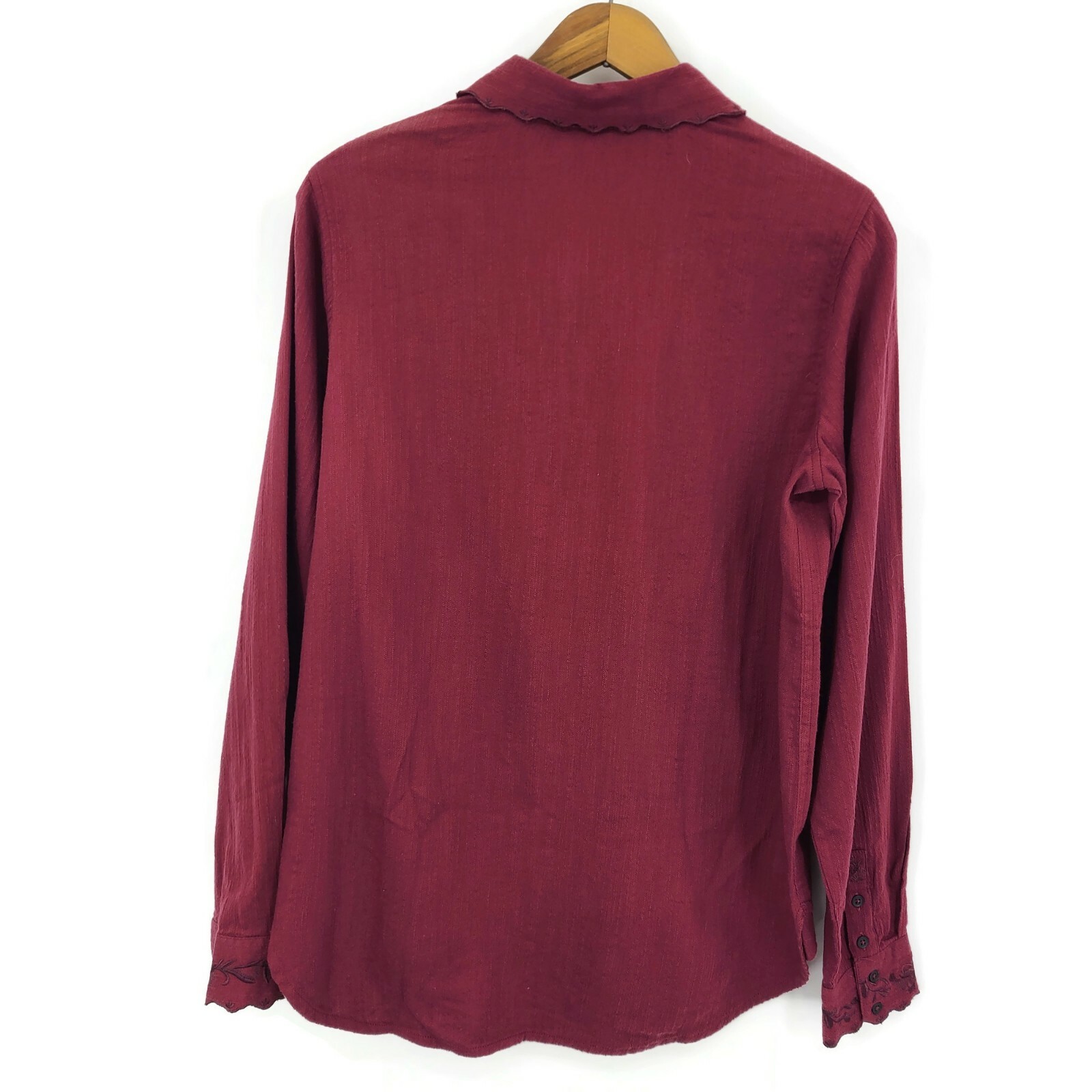 New Paige Button Front Blouse Womens S Avielle Embroidered Burgundy