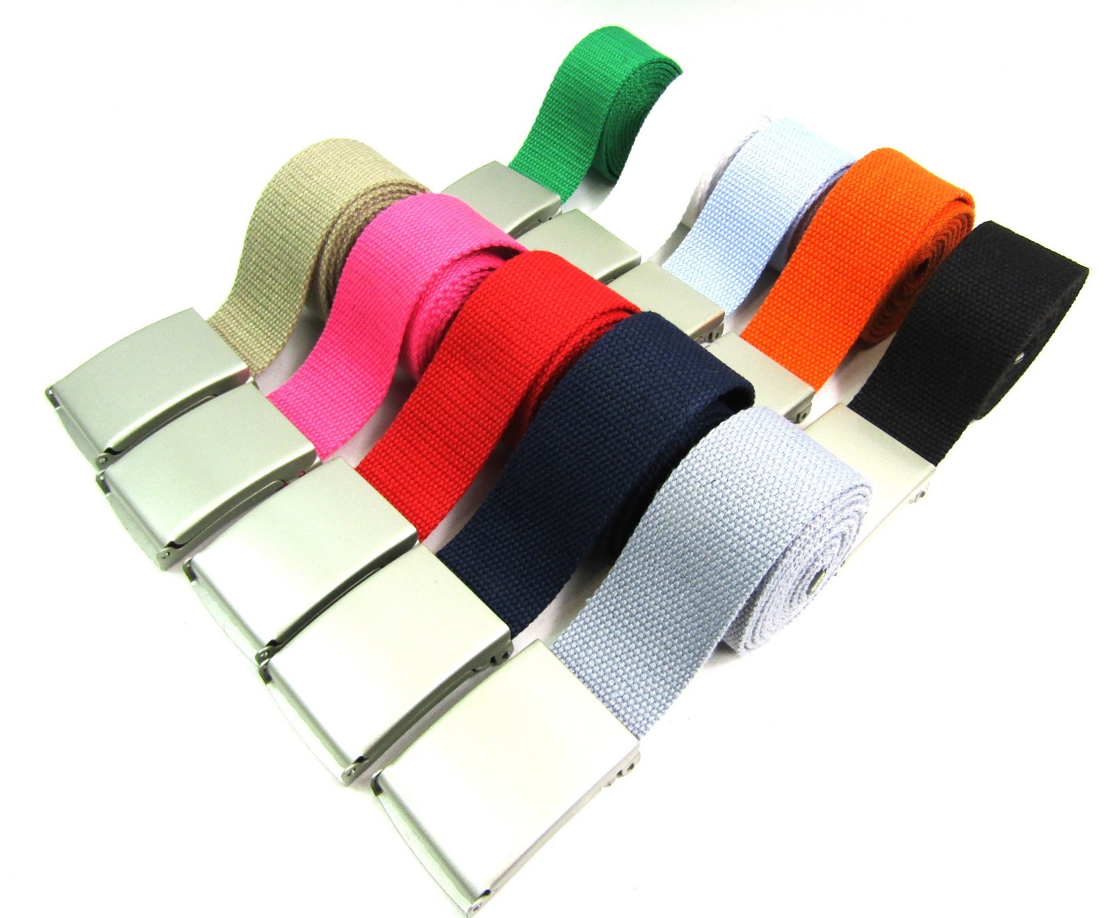 Unisex High Quality Cotton Plain Webbing Canvas Belt Silver Buckle 38″ Size 16