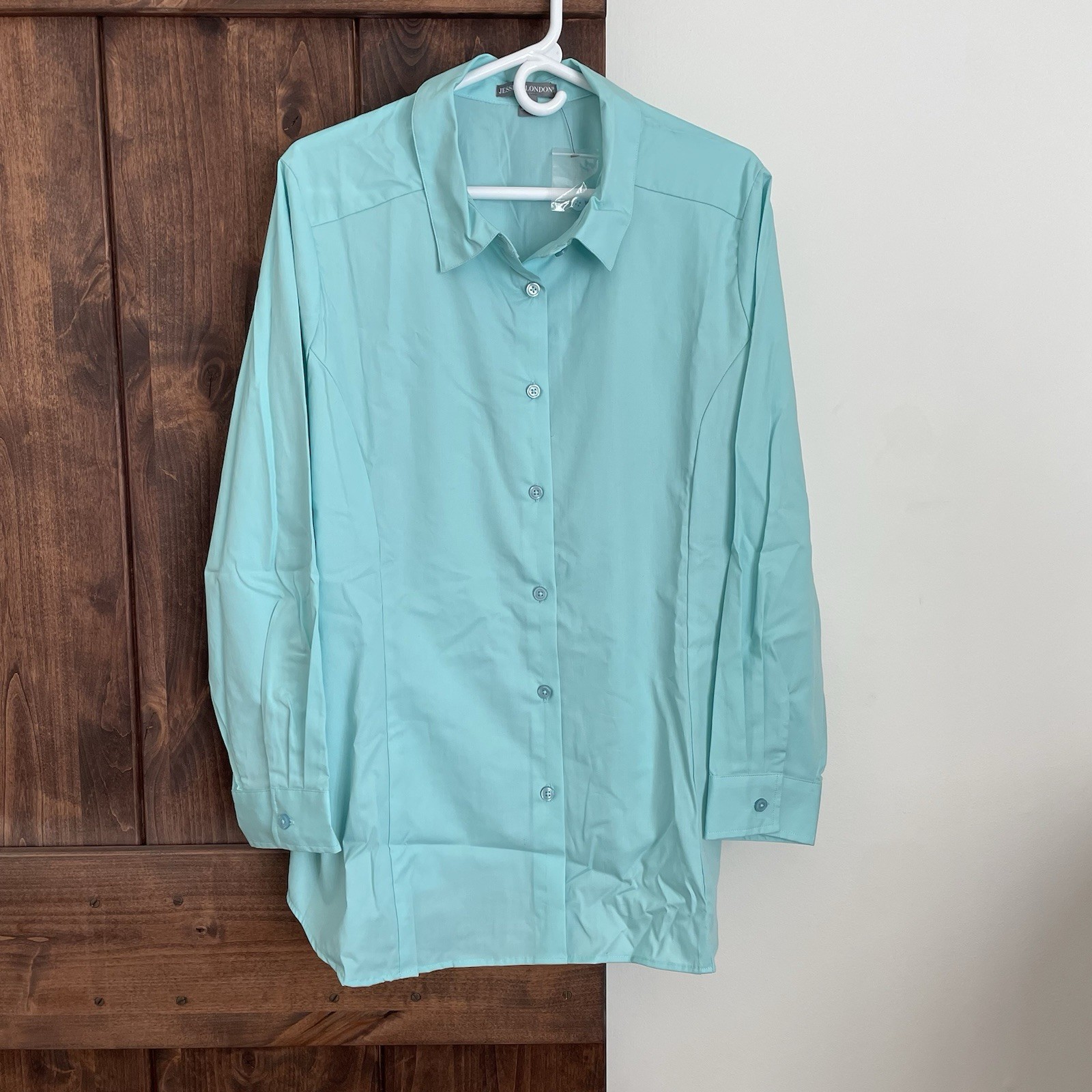 NEW Jessica London Blouse 24W Bright Blue Cotton Stretch Button down Top Career