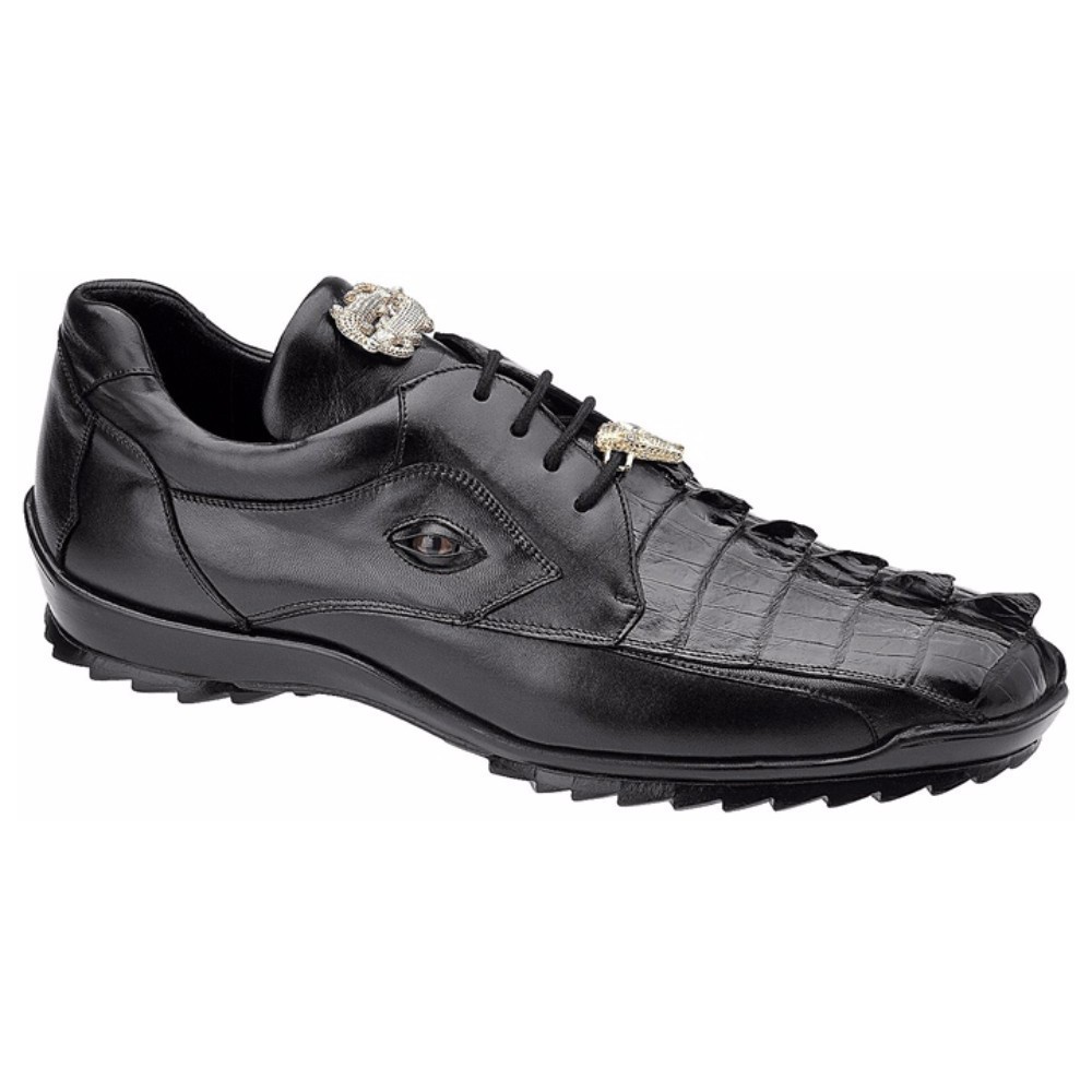 Belvedere Men’s Vasco Black Hornback Crocodile Skin Sneaker
