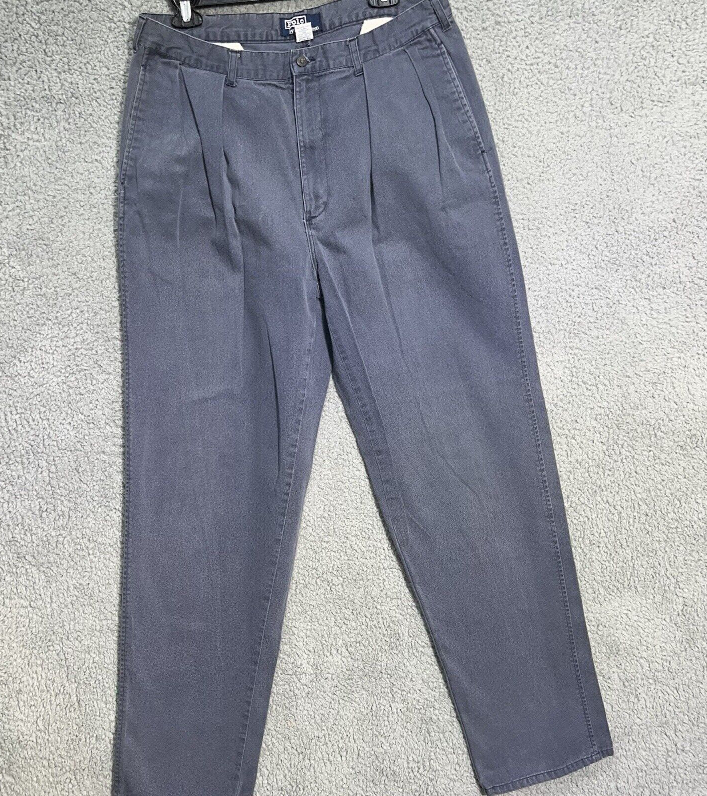 VTG Polo Ralph Lauren Pants Men’s Sz 35 x 34 Blue Pleated Pant Chinos Y2K Grunge