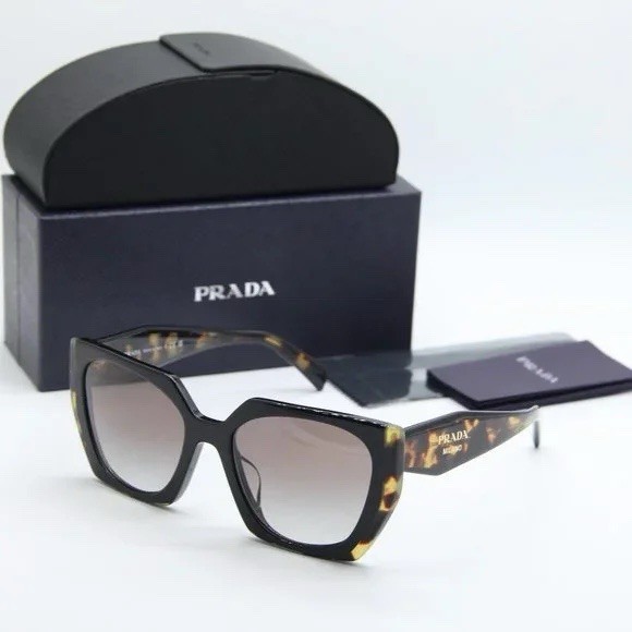 Prada PR 15WS 3890A7 Black Tortoise Grey Gradient Women Sunglasses AUTHENTIC