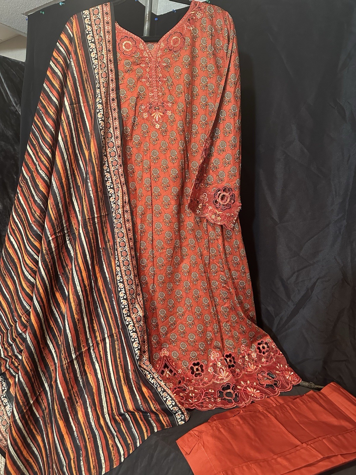 Bin Saeed Lawn Cotton 3 Pc Suit-premium Cut Work Emb- Aline Style-M & L – $44