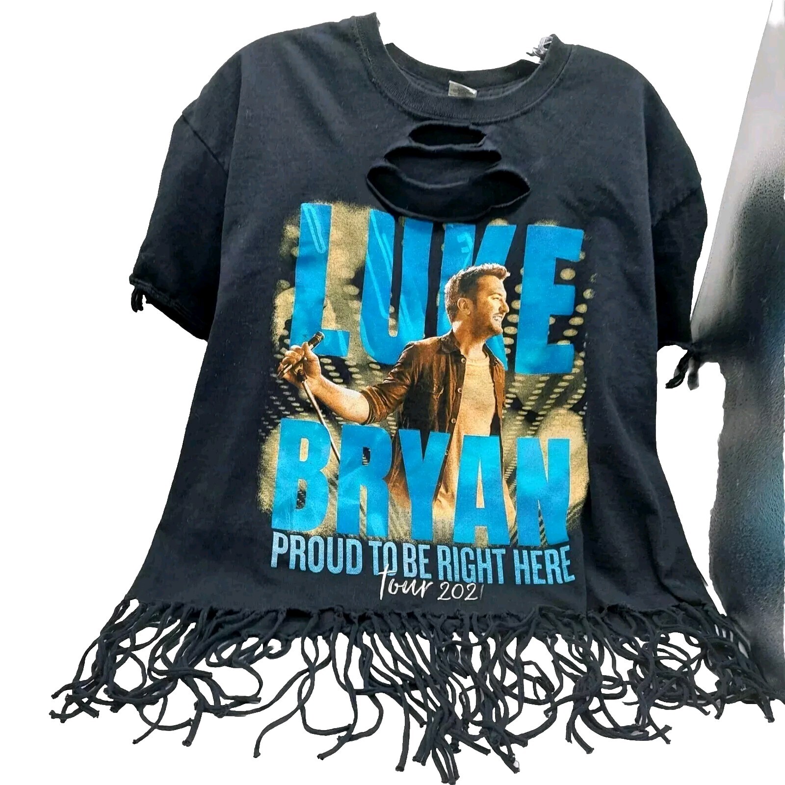 Luke Bryan Proud to Be Right Here 2021 Concert T-shirt Size XL Distressed Fringe