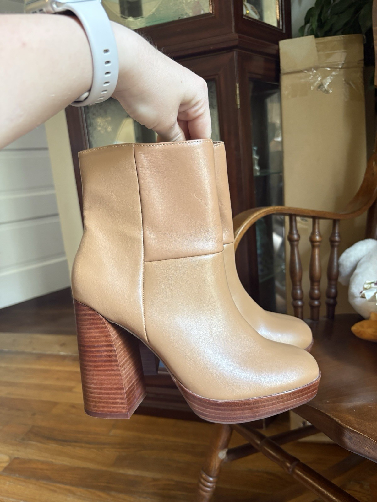 Dolce Vita Dasha Platform Ankle Boots Tan Leather Block Heel Women’s Size 9
