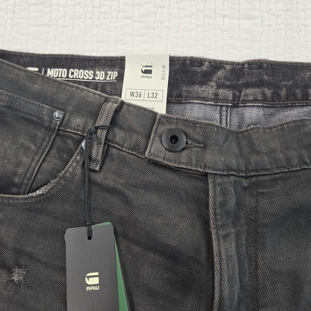 G-Star Raw Mens Black Jeans Ignition Destroyed 36×32 Moto Cross 3D Zip Slim