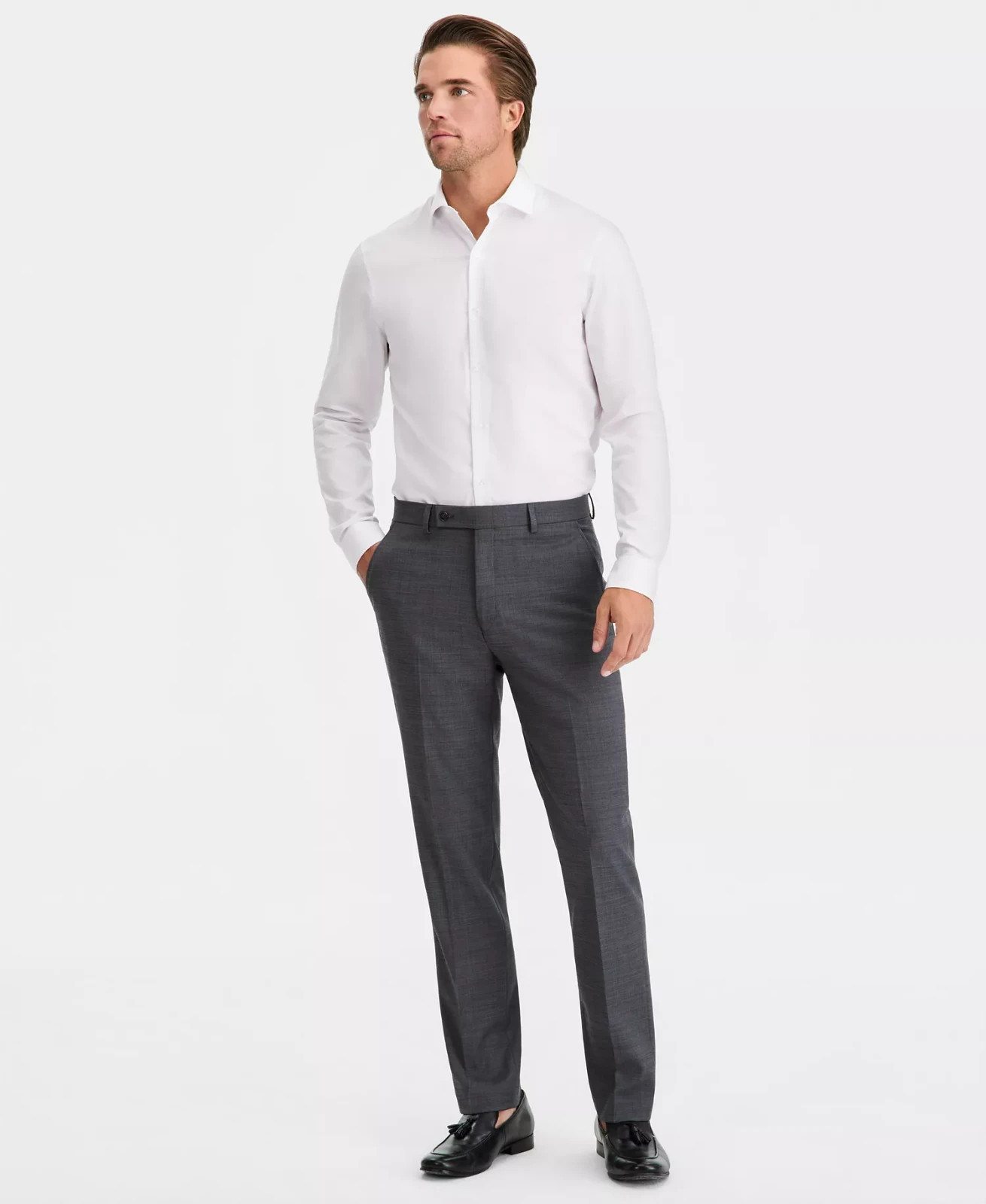 Calvin Klein Men’s Slim-Fit Wool-Blend Stretch Suit Pants Size 30W x 30L Gray