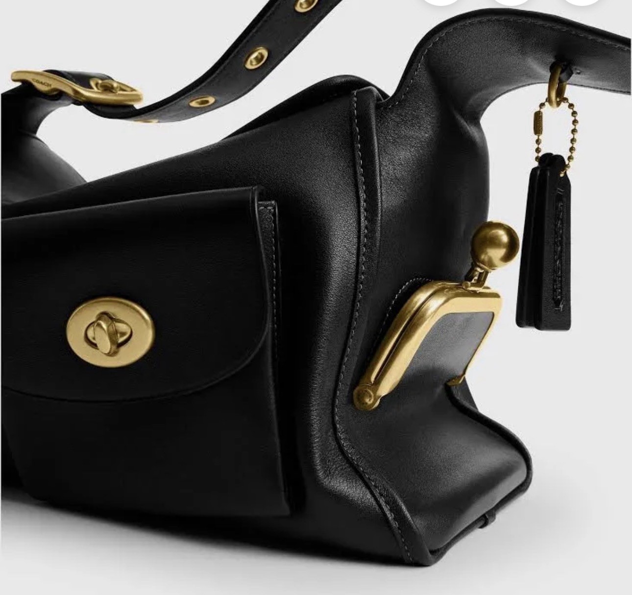 Sold out Coach Haversack Black Shoulder Bag with Turn lock Buckle Accent