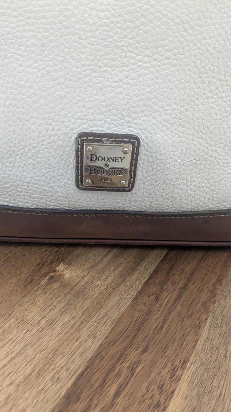 Dooney & Bourke Pebble Grain White Leather Zip Dome Satchel British Tan Purse