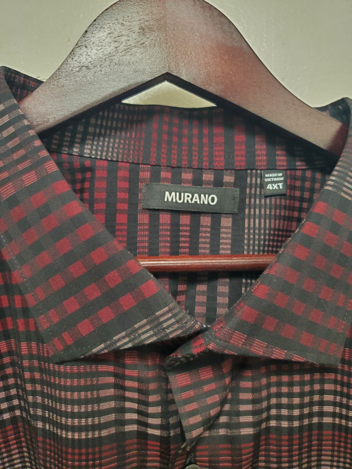Murano Men’s 4XT Long Sleeve Button Up Shirt Red Black Plaid Big Tall