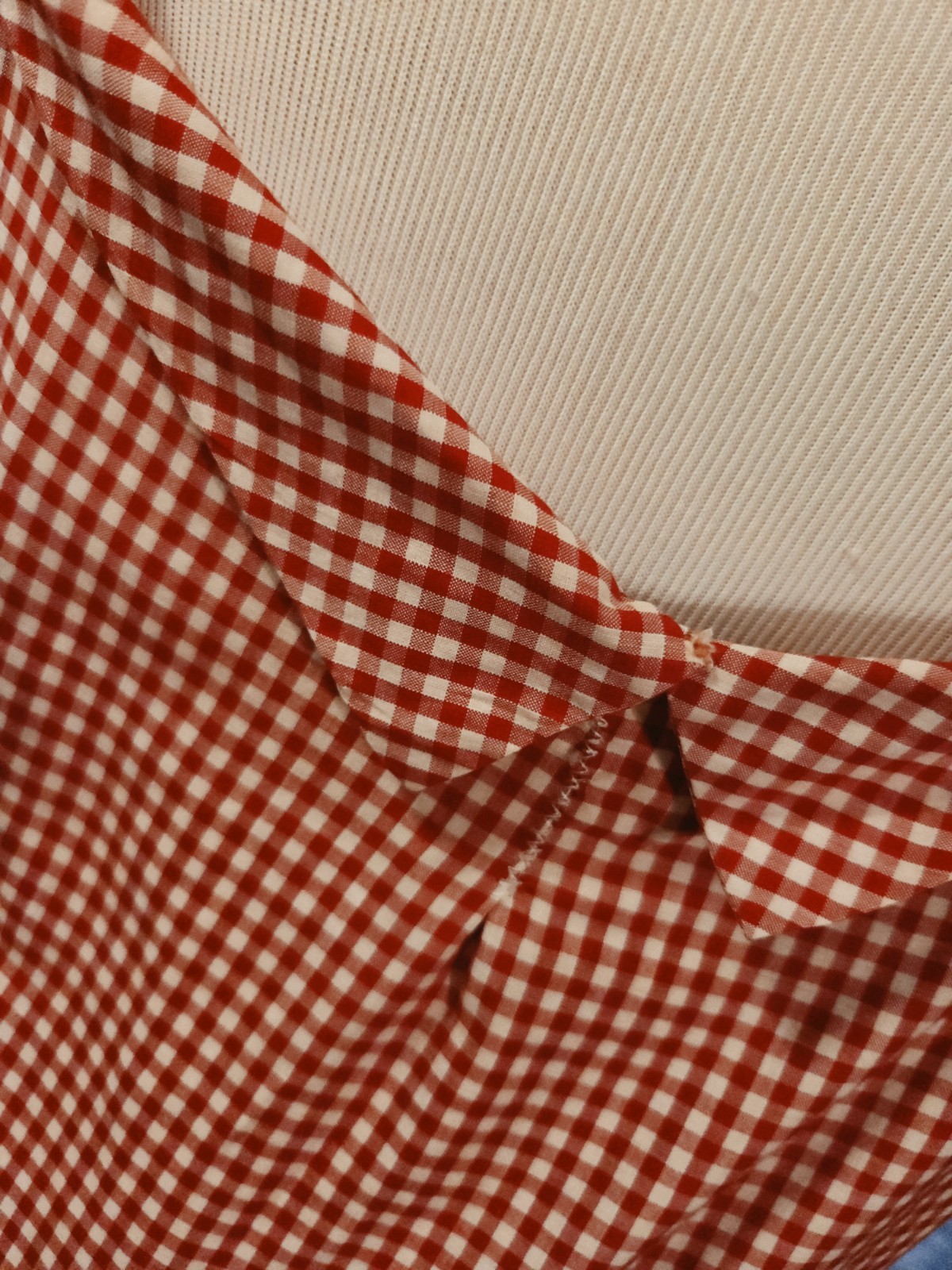 Vintage 40s 50s tiered long Red Gingham dress, Stupendous 600″ sweep! B42″, W34″