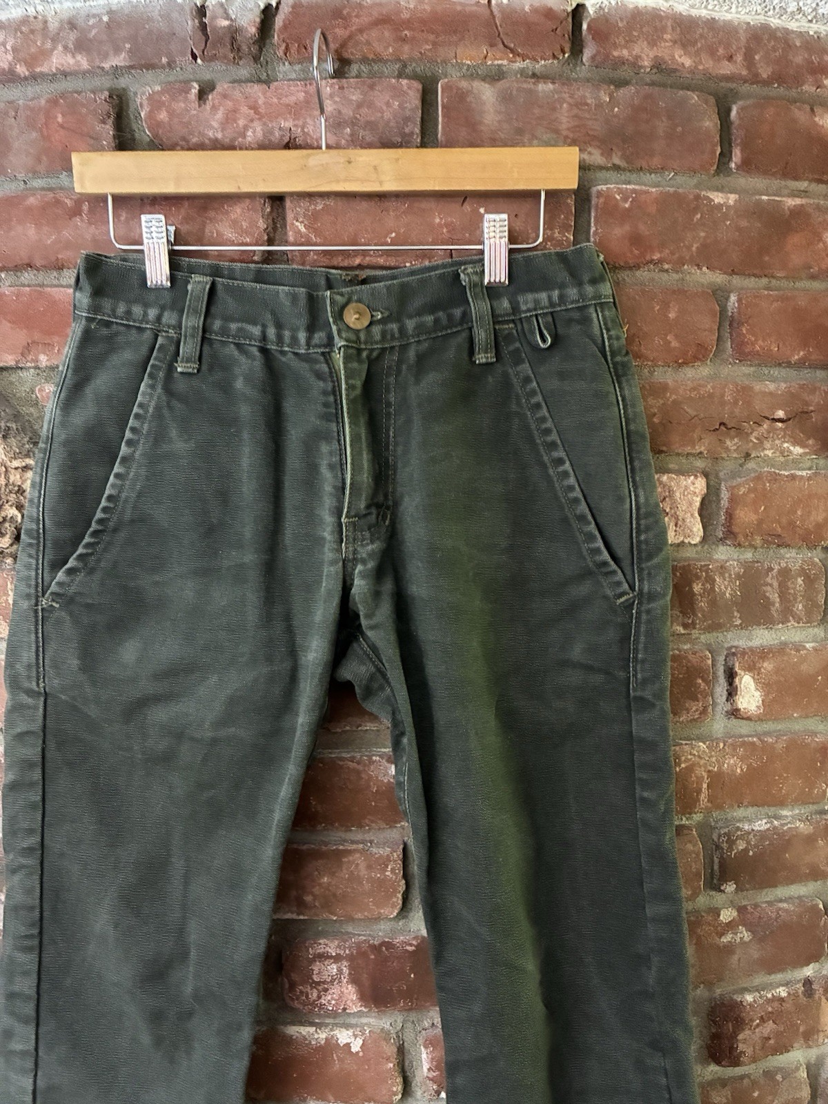 Ciano Farmer Denim Co Green Canvas Workwear Pants 28 X 27.5 Made In USA