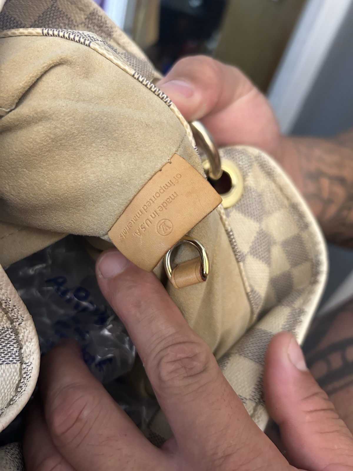 Louis Vuitton Damier Azur Large Hobo Bag w/ Wallet, Gold Hardware, Pockets