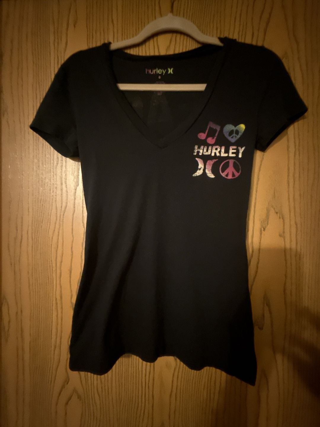 Hurley Peace Love Music Graphic V-Neck T-Shirt Size Small