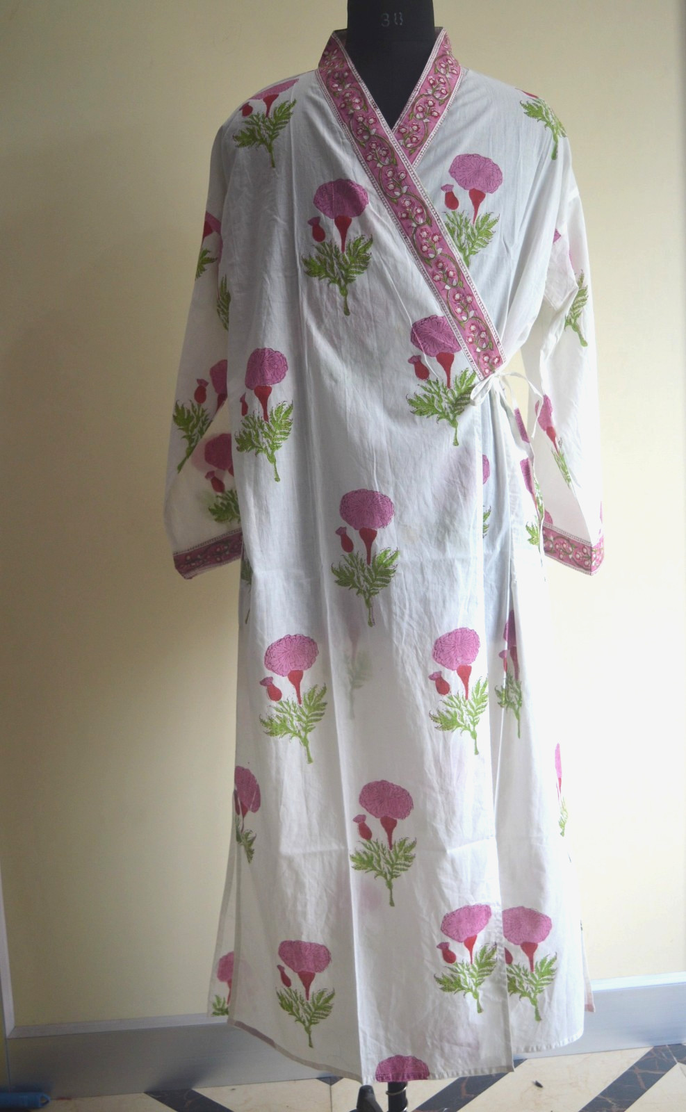 100% TARRIF FREE✅0% CHARGE Hand Block Japanese Kimono 100%Cotton Dress KM-34*