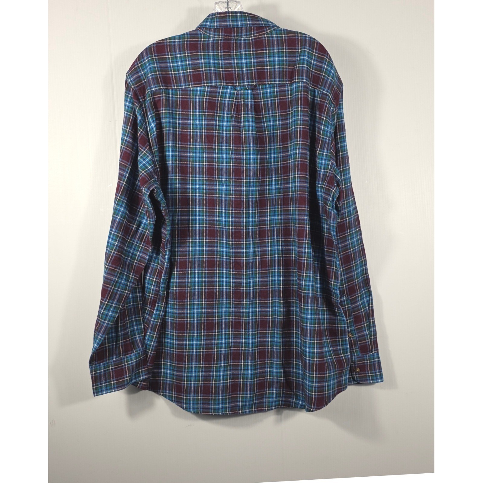 Chaps Mens XL Brushed Flannel Plaid Shirt Burgundy Teal Blue NWT 750627123001