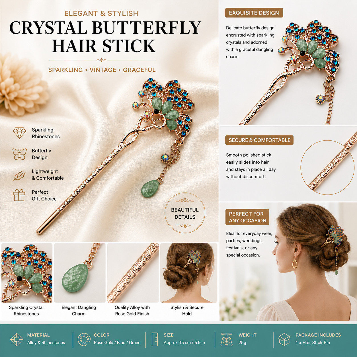 Butterfly Crystal Women Hairwear Hair Accessories Hair Comb Clips Hair Pins