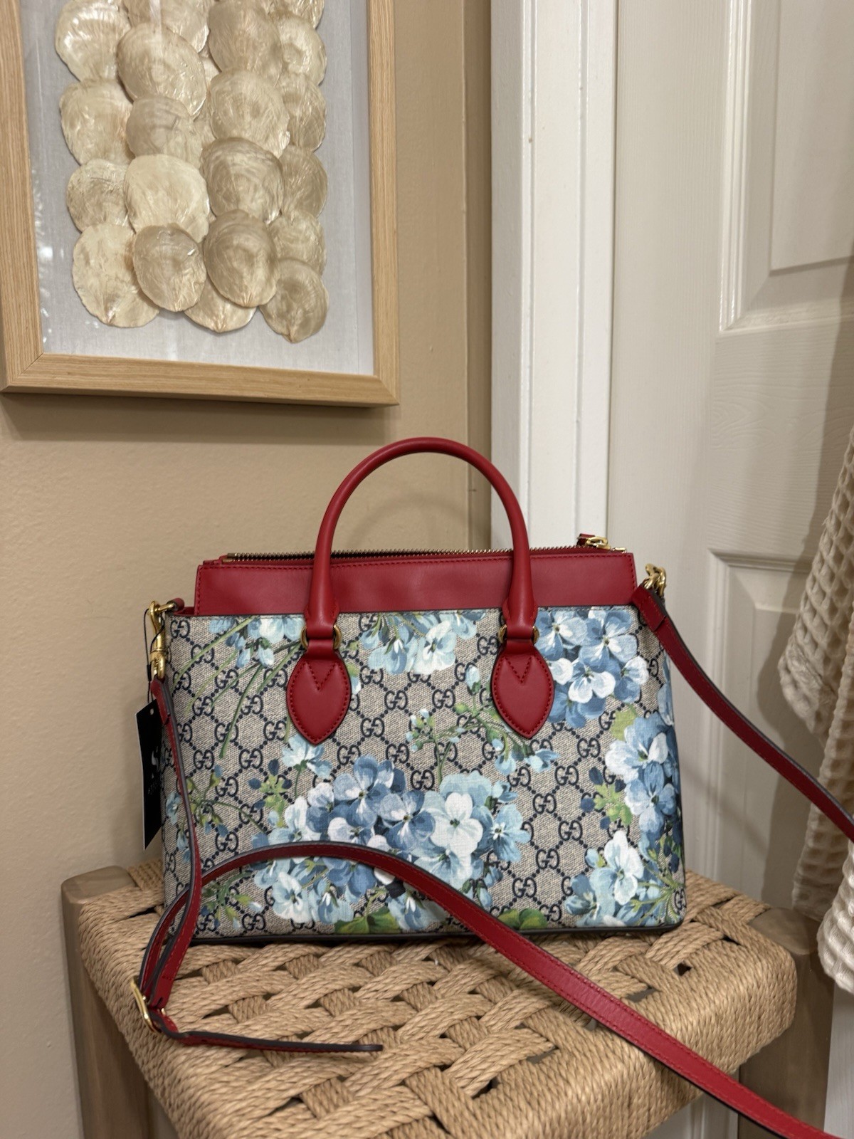 Gucci GG Supreme Blooms Floral Top Handle Bag w/ Detachable Strap